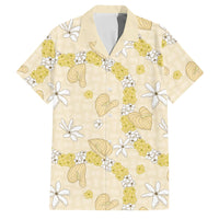 Hawaii Anthurium Tiare Pikake Lei Family Matching Short Sleeve Bodycon Dress and Hawaiian Shirt Melemele Lauhala Art Pattern LT01 Dad's Shirt - Short Sleeve Yellow - Polynesian Pride