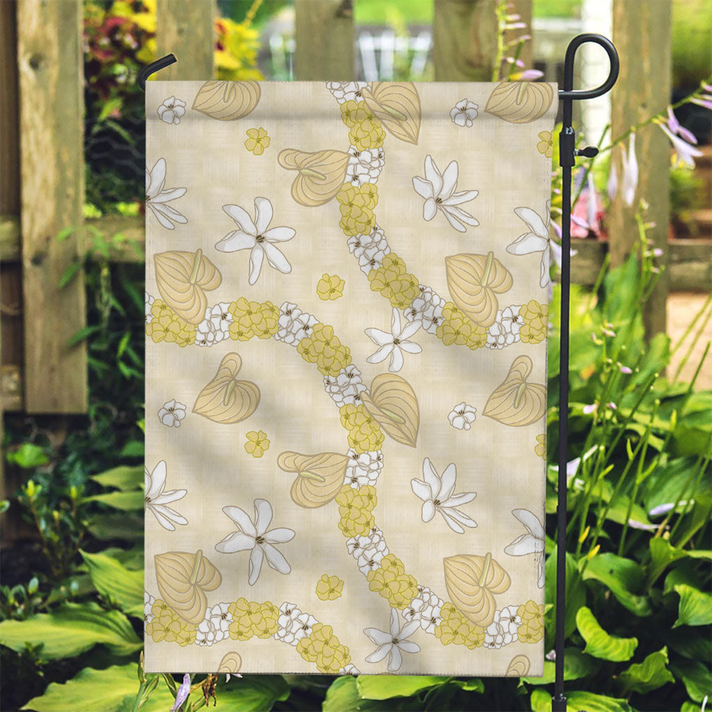 Hawaii Anthurium Tiare Pikake Lei Garden Flag Melemele Lauhala Art Pattern LT01 Garden Flag Yellow - Polynesian Pride