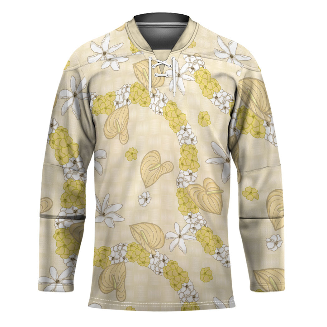 Hawaii Anthurium Tiare Pikake Lei Hockey Jersey Melemele Lauhala Art Pattern LT01 Unisex Yellow - Polynesian Pride