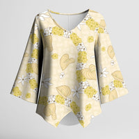 Hawaii Anthurium Tiare Pikake Lei Kimono Sleeve Blouse Melemele Lauhala Art Pattern LT01 Female Yellow - Polynesian Pride