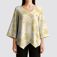 Hawaii Anthurium Tiare Pikake Lei Kimono Sleeve Blouse Melemele Lauhala Art Pattern LT01 - Polynesian Pride