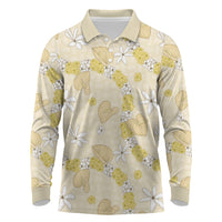 Hawaii Anthurium Tiare Pikake Lei Long Sleeve Polo Shirt Melemele Lauhala Art Pattern LT01 Yellow - Polynesian Pride
