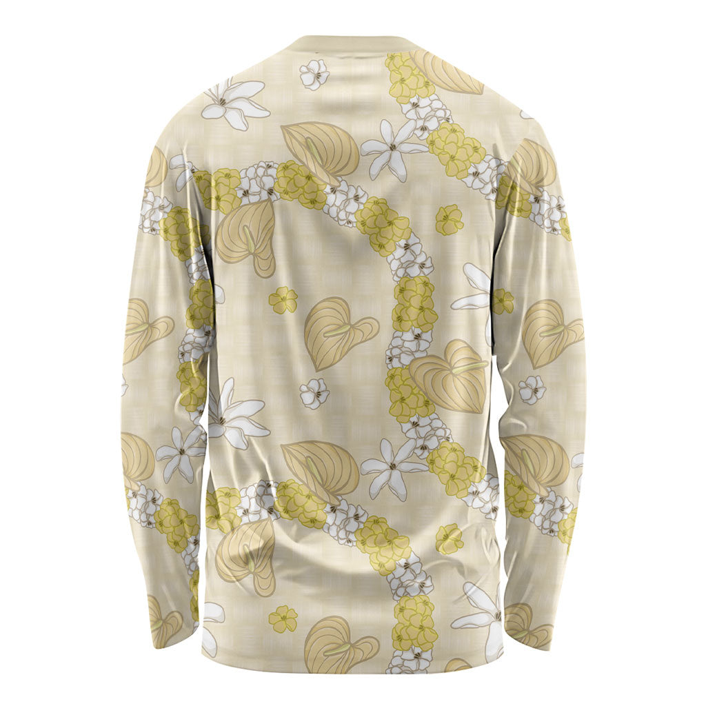 Hawaii Anthurium Tiare Pikake Lei Long Sleeve Shirt Melemele Lauhala Art Pattern LT01 - Polynesian Pride