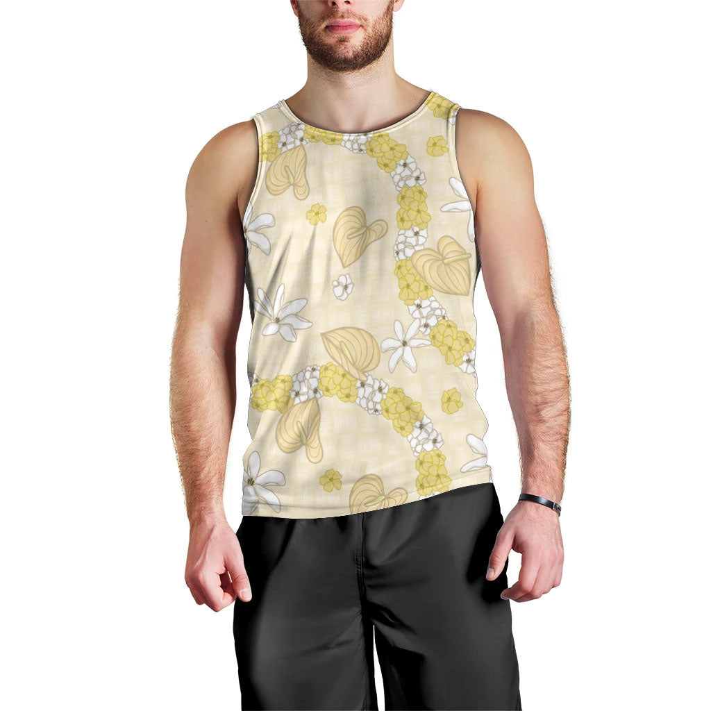 Hawaii Anthurium Tiare Pikake Lei Men Tank Top Melemele Lauhala Art Pattern LT01 - Polynesian Pride