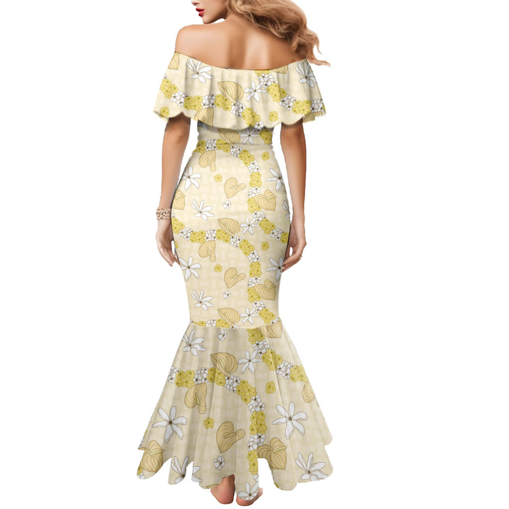 Hawaii Anthurium Tiare Pikake Lei Mermaid Dress Melemele Lauhala Art Pattern LT01 - Polynesian Pride