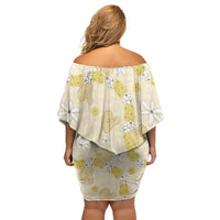 Hawaii Anthurium Tiare Pikake Lei Off Shoulder Short Dress Melemele Lauhala Art Pattern LT01 - Polynesian Pride