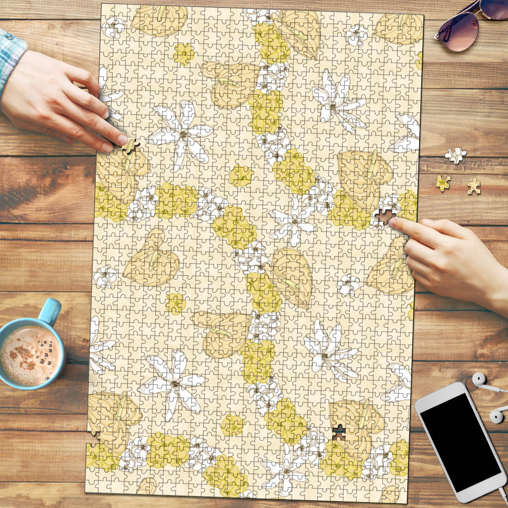 Hawaii Anthurium Tiare Pikake Lei Puzzle Melemele Lauhala Art Pattern LT01 Yellow - Polynesian Pride