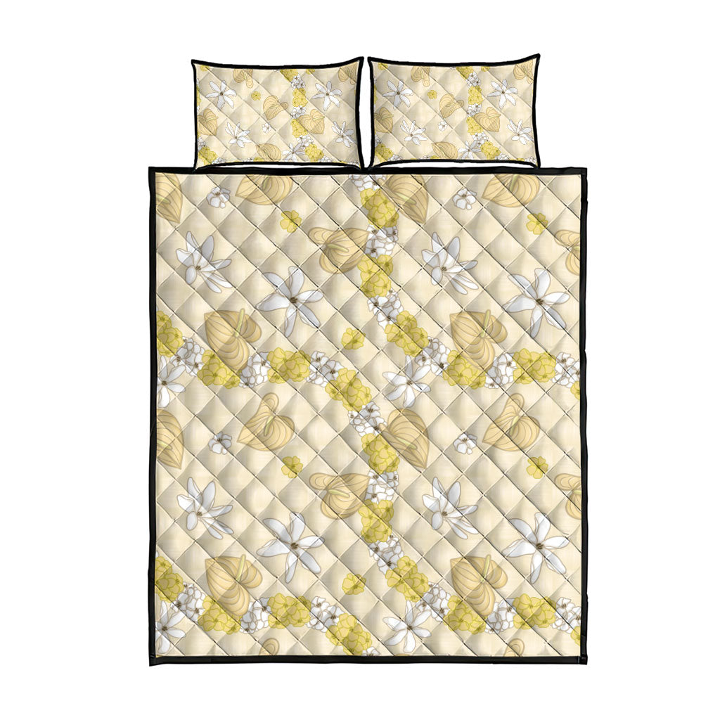 Hawaii Anthurium Tiare Pikake Lei Quilt Bed Set Melemele Lauhala Art Pattern LT01 - Polynesian Pride