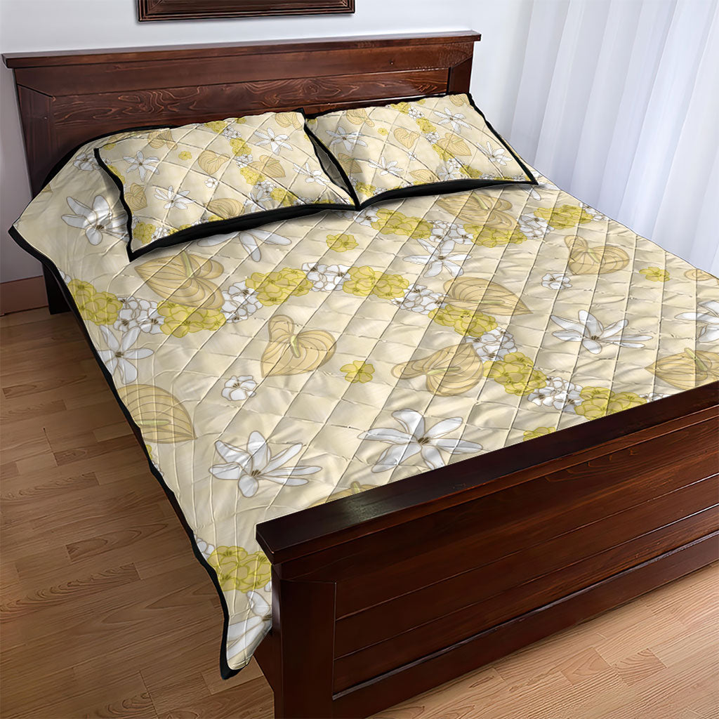 Hawaii Anthurium Tiare Pikake Lei Quilt Bed Set Melemele Lauhala Art Pattern LT01 - Polynesian Pride