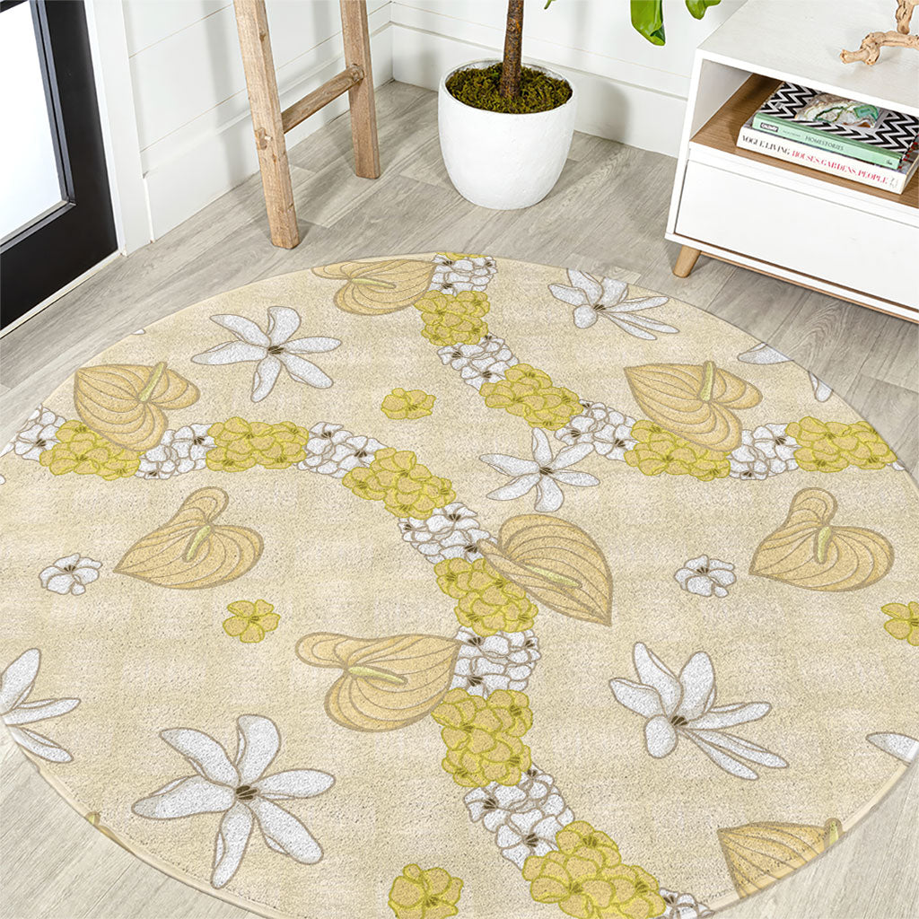 Hawaii Anthurium Tiare Pikake Lei Round Carpet Melemele Lauhala Art Pattern LT01 Yellow - Polynesian Pride