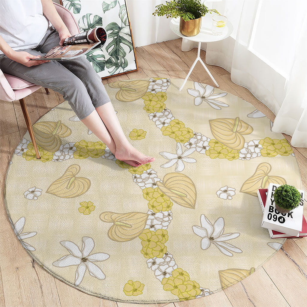 Hawaii Anthurium Tiare Pikake Lei Round Carpet Melemele Lauhala Art Pattern LT01 - Polynesian Pride
