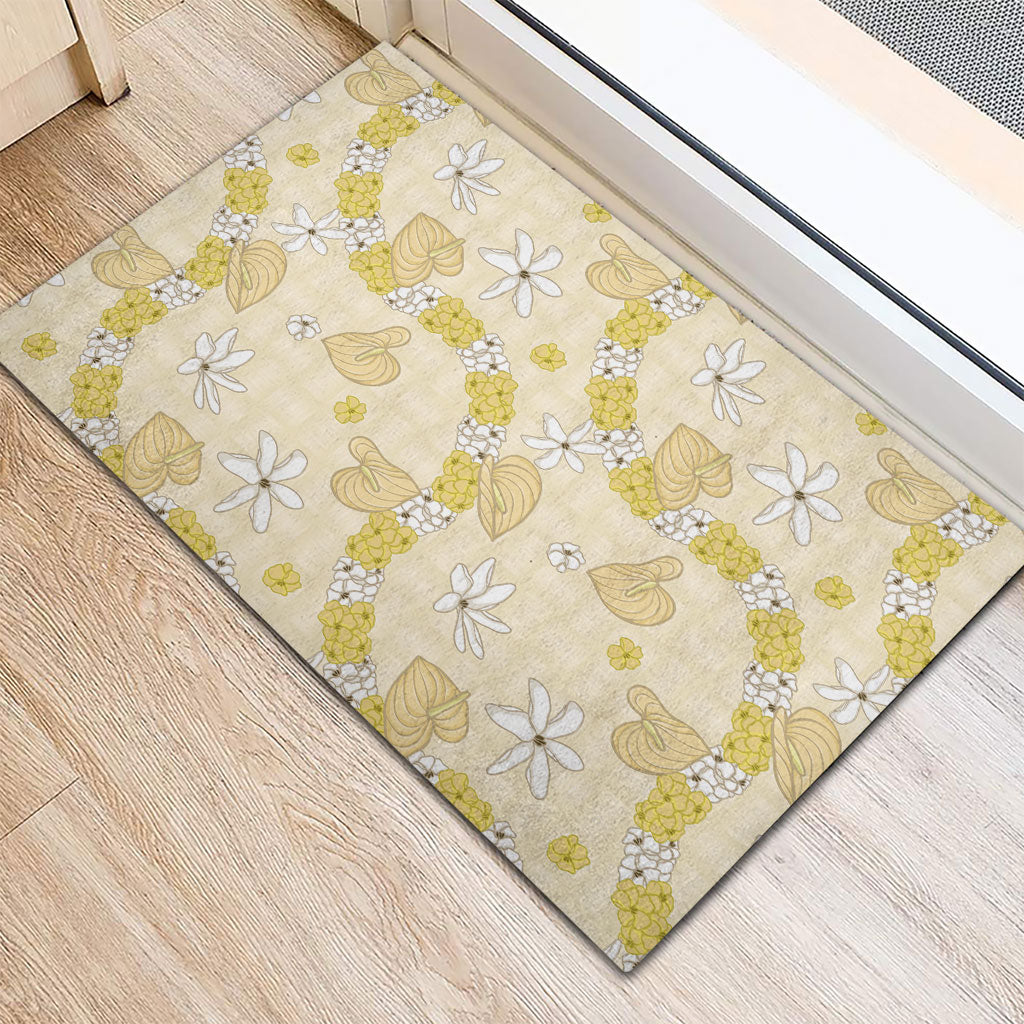 Hawaii Anthurium Tiare Pikake Lei Rubber Doormat Melemele Lauhala Art Pattern LT01 - Polynesian Pride