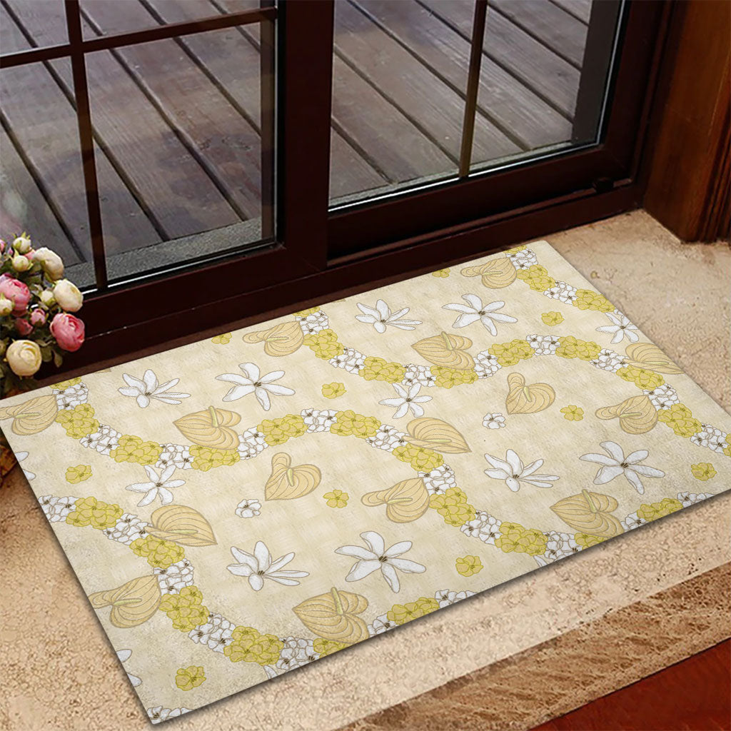 Hawaii Anthurium Tiare Pikake Lei Rubber Doormat Melemele Lauhala Art Pattern LT01 - Polynesian Pride