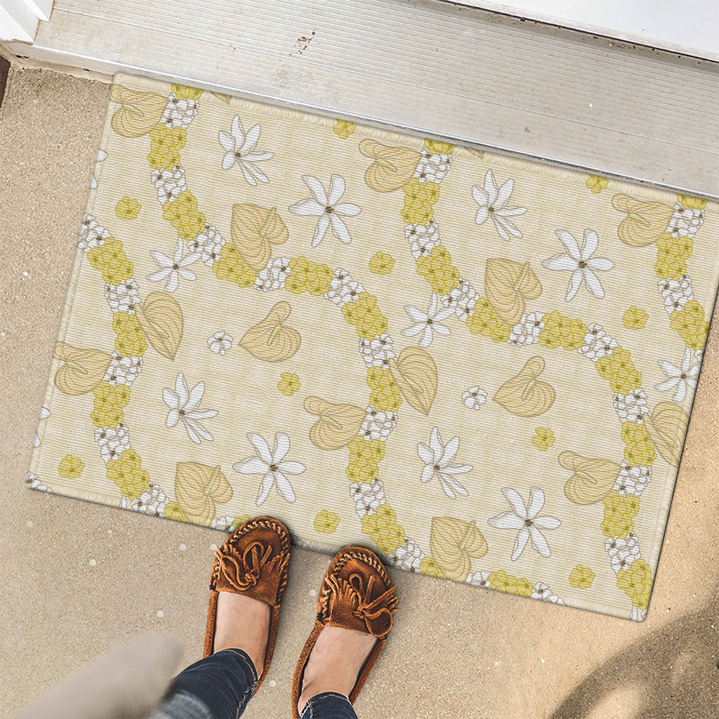 Hawaii Anthurium Tiare Pikake Lei Rubber Doormat Melemele Lauhala Art Pattern LT01 - Polynesian Pride