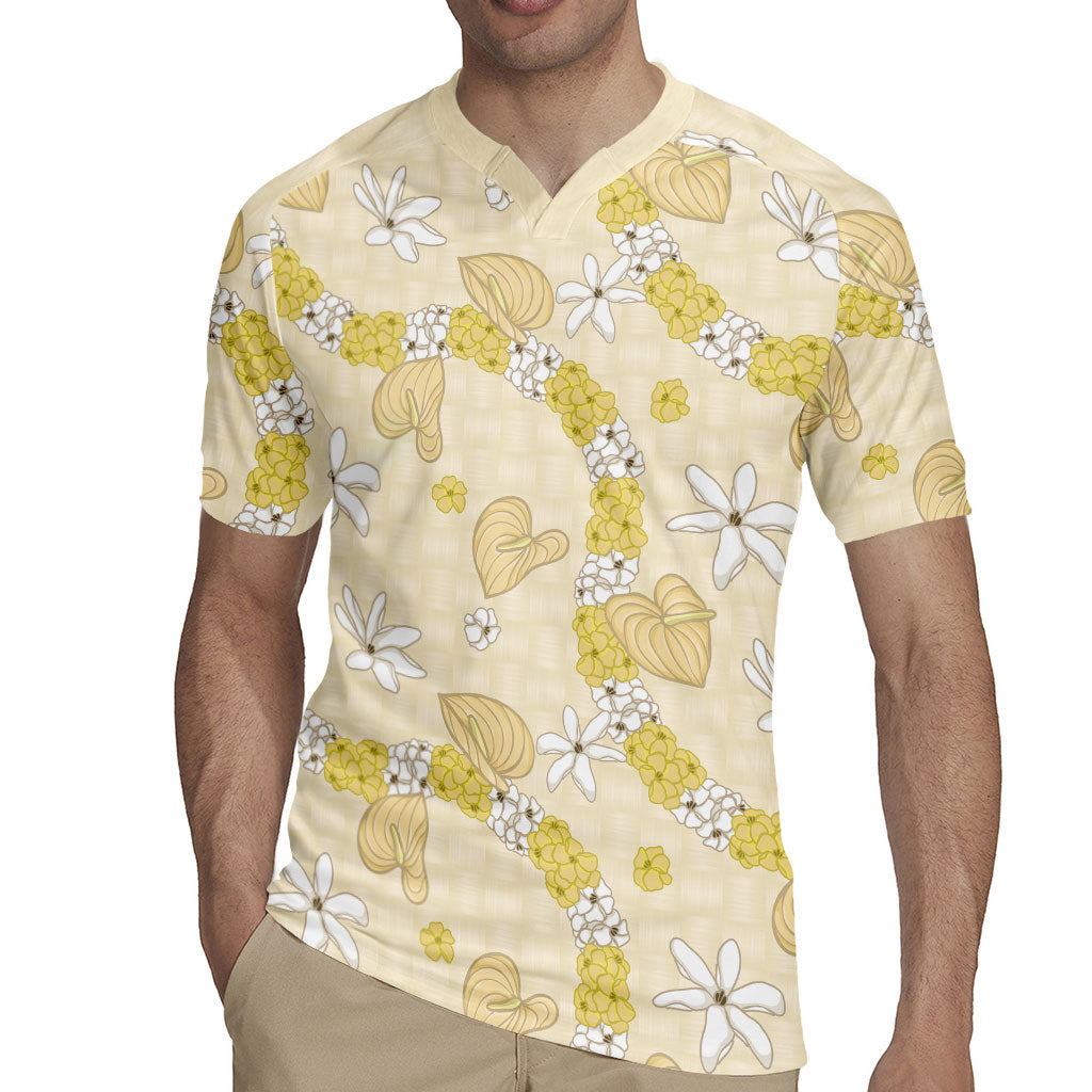 Hawaii Anthurium Tiare Pikake Lei Rugby Jersey Melemele Lauhala Art Pattern LT01 - Polynesian Pride