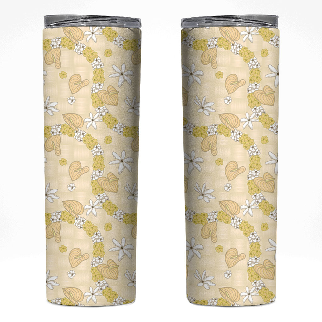 Hawaii Anthurium Tiare Pikake Lei Skinny Tumbler Melemele Lauhala Art Pattern