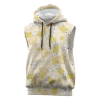 Hawaii Anthurium Tiare Pikake Lei Sleeveless Hoodie Melemele Lauhala Art Pattern LT01 Yellow - Polynesian Pride