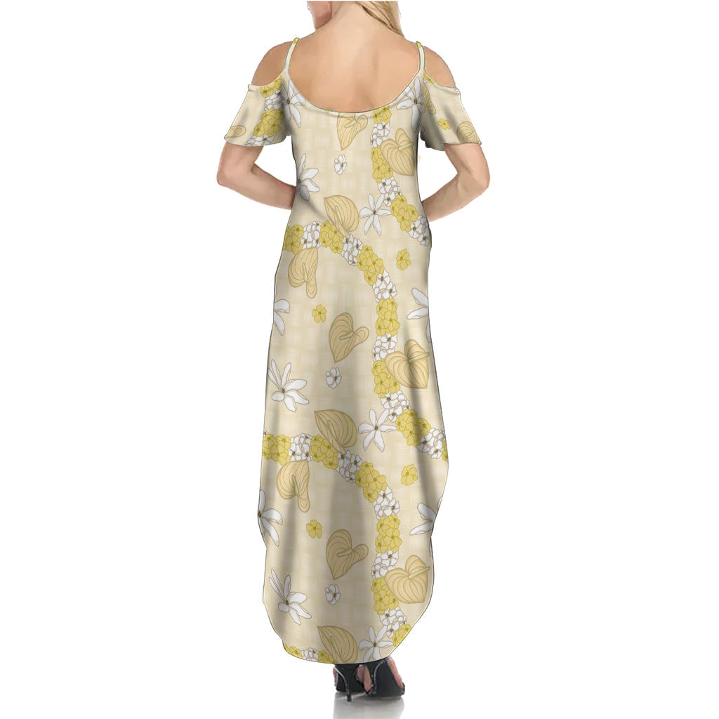 Hawaii Anthurium Tiare Pikake Lei Summer Maxi Dress Melemele Lauhala Art Pattern LT01 - Polynesian Pride