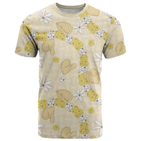 Hawaii Anthurium Tiare Pikake Lei T Shirt Melemele Lauhala Art Pattern LT01 Yellow - Polynesian Pride