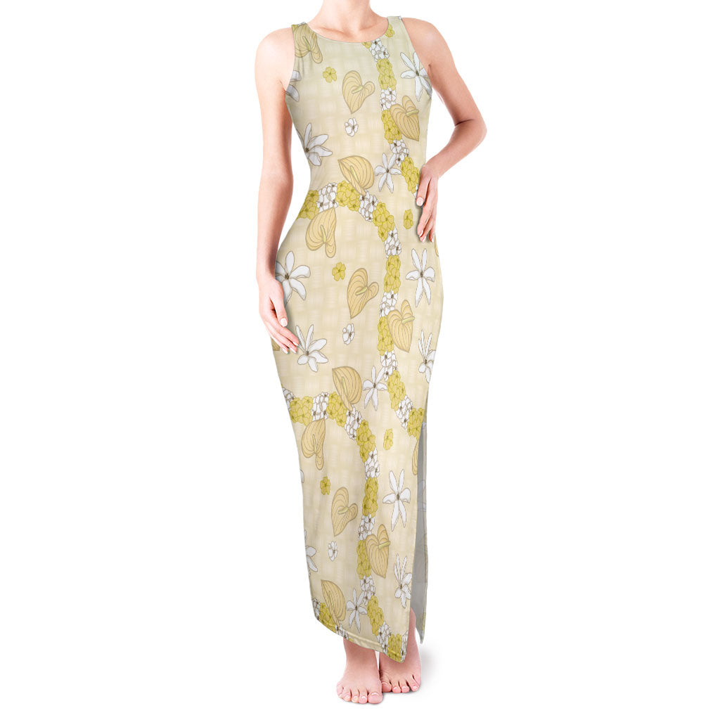Hawaii Anthurium Tiare Pikake Lei Tank Maxi Dress Melemele Lauhala Art Pattern