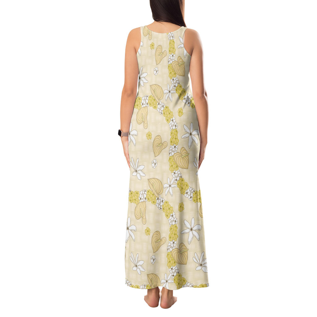 Hawaii Anthurium Tiare Pikake Lei Tank Maxi Dress Melemele Lauhala Art Pattern LT01 - Polynesian Pride