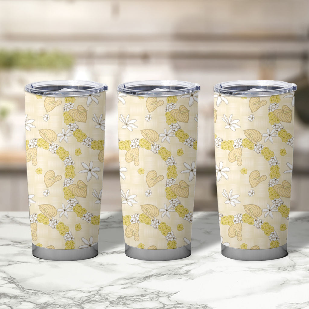 Hawaii Anthurium Tiare Pikake Lei Tumbler Cup Melemele Lauhala Art Pattern LT01 - Polynesian Pride