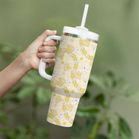 Hawaii Anthurium Tiare Pikake Lei Tumbler With Handle Melemele Lauhala Art Pattern LT01 - Polynesian Pride