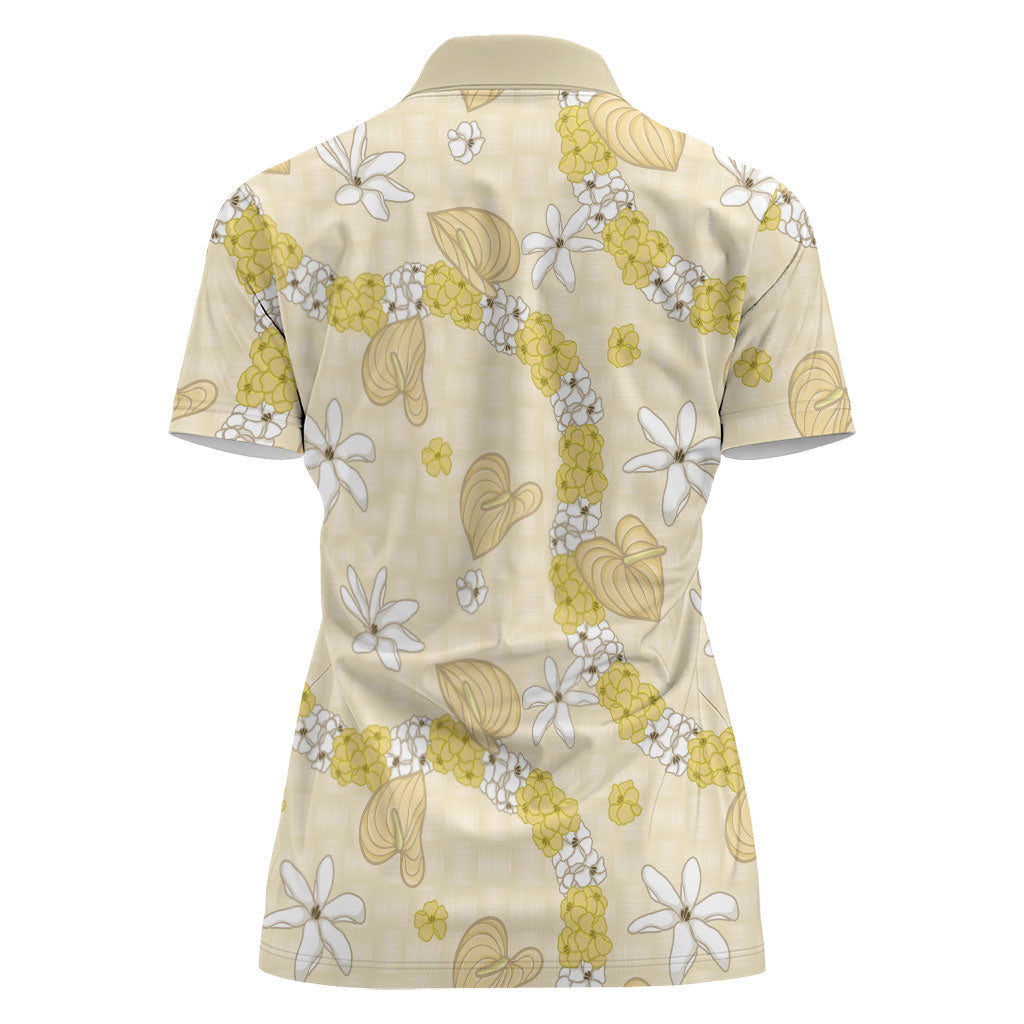Hawaii Anthurium Tiare Pikake Lei Women Polo Shirt Melemele Lauhala Art Pattern LT01 - Polynesian Pride