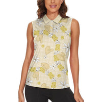 Hawaii Anthurium Tiare Pikake Lei Women Sleeveless Polo Shirt Melemele Lauhala Art Pattern LT01 - Polynesian Pride