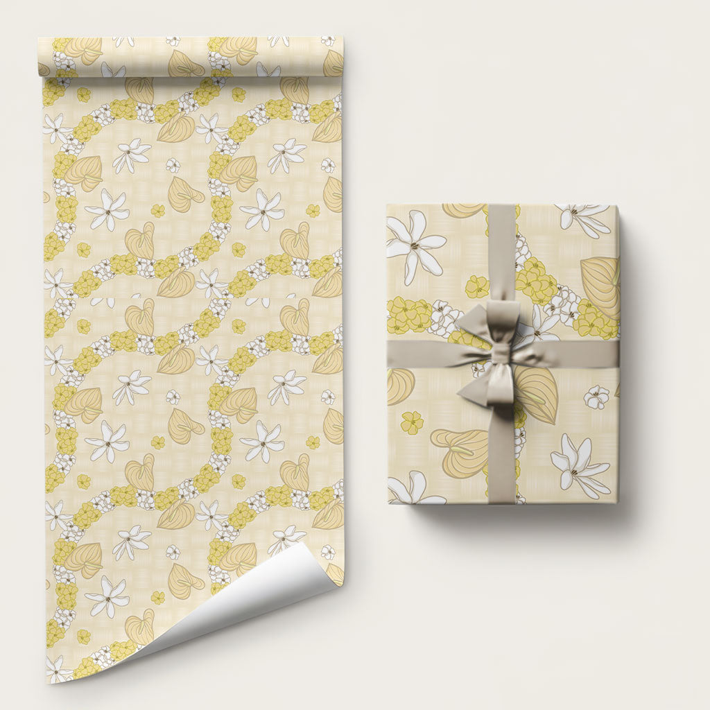 Hawaii Anthurium Tiare Pikake Lei Wrapping Paper Melemele Lauhala Art Pattern