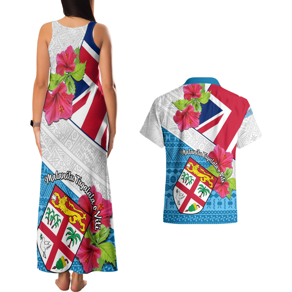 Fiji Day Couples Matching Tank Maxi Dress and Hawaiian Shirt Fijian Hibiscus Special Version LT01 - Polynesian Pride