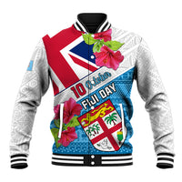 Personalised Fiji Day Baseball Jacket Fijian Hibiscus Special Version LT01 Unisex White - Polynesian Pride