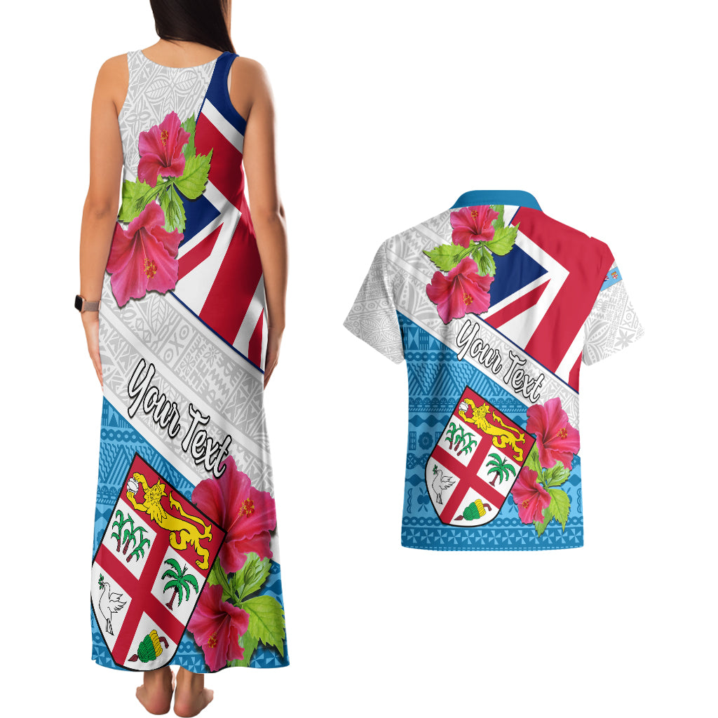 Personalised Fiji Day Couples Matching Tank Maxi Dress and Hawaiian Shirt Fijian Hibiscus Special Version LT01 - Polynesian Pride