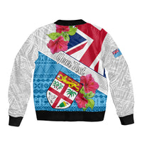 Personalised Fiji Day Sleeve Zip Bomber Jacket Fijian Hibiscus Special Version LT01 - Polynesian Pride