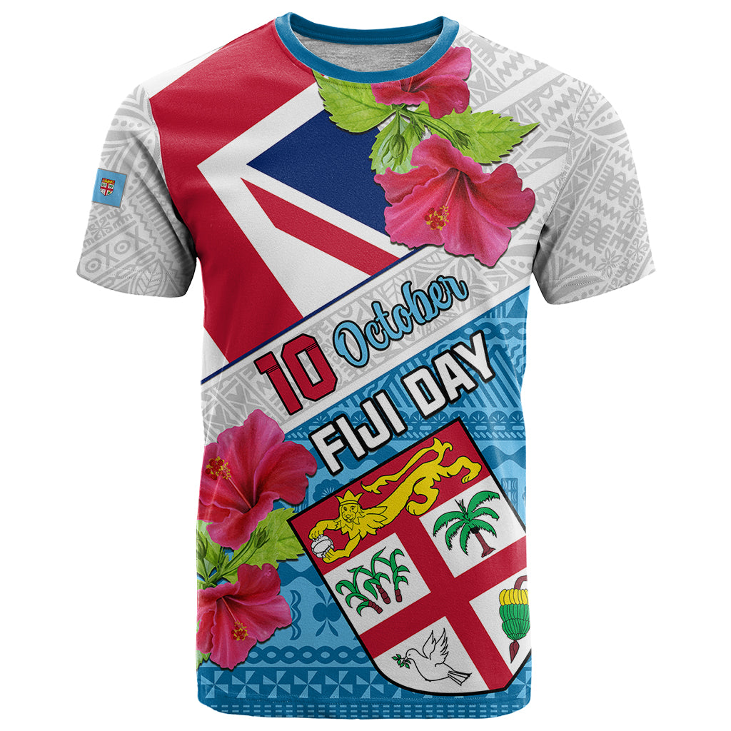 Personalised Fiji Day T Shirt Fijian Hibiscus Special Version LT01 White - Polynesian Pride
