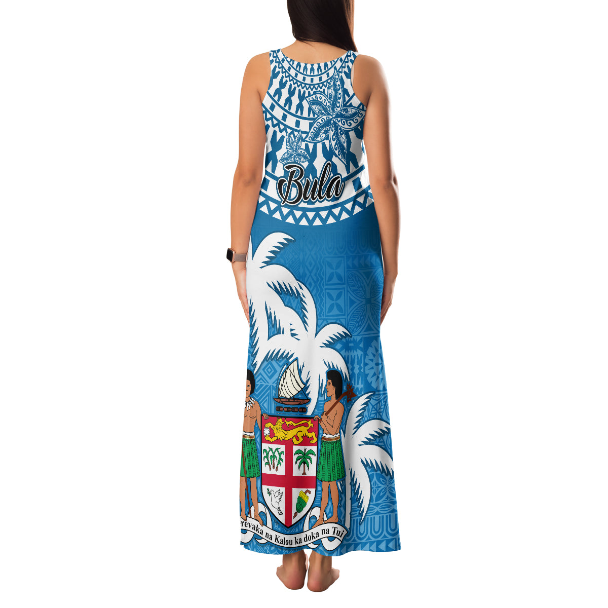 Fiji Family Matching Tank Maxi Dress and Hawaiian Shirt Bula Fijian Tapa Pattern LT01 - Polynesian Pride