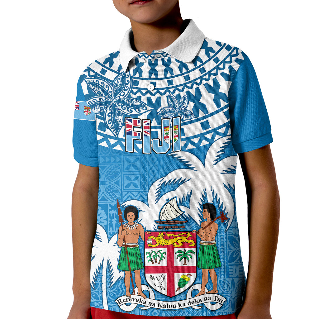 Fiji Kid Polo Shirt Bula Fijian Tapa Pattern LT01 Kid Blue - Polynesian Pride
