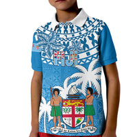 Fiji Kid Polo Shirt Bula Fijian Tapa Pattern LT01 Kid Blue - Polynesian Pride