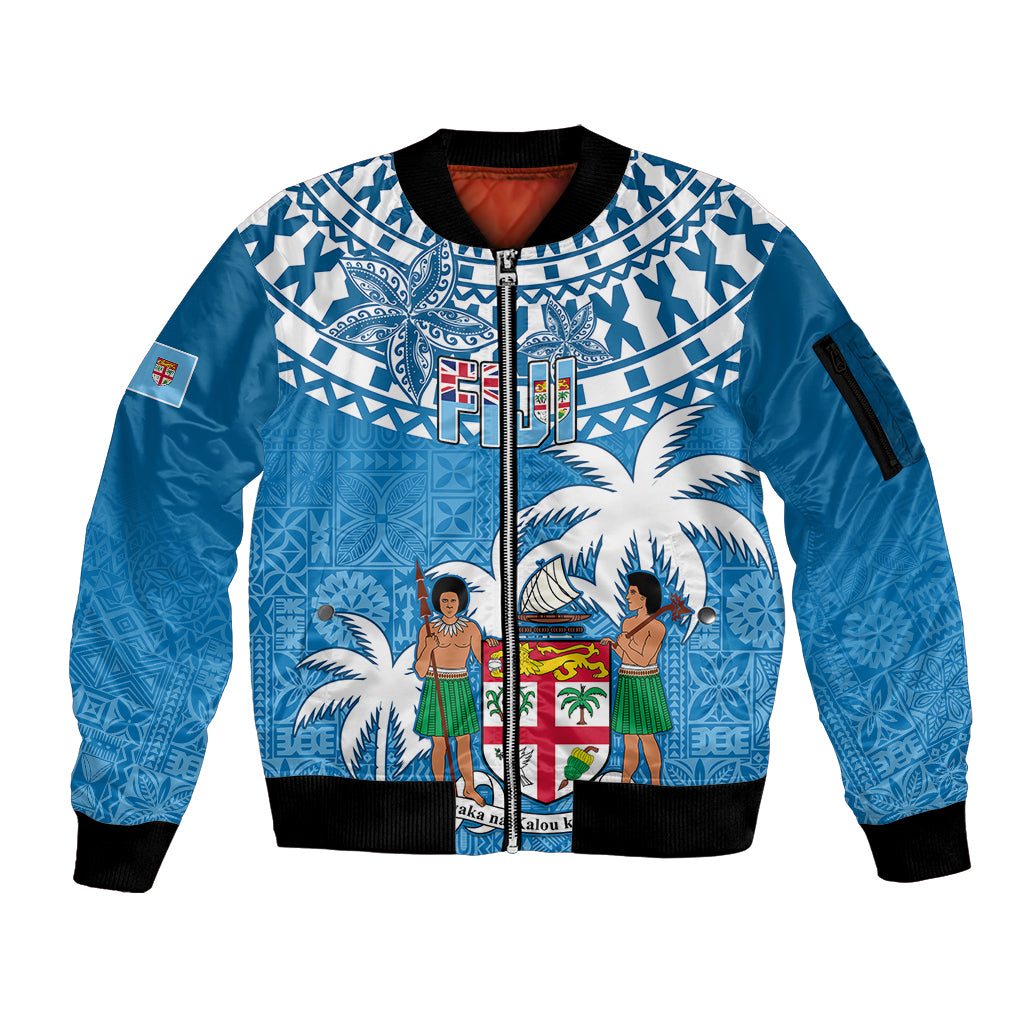 Fiji Sleeve Zip Bomber Jacket Bula Fijian Tapa Pattern LT01 Unisex Blue - Polynesian Pride