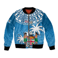Personalised Fiji Bomber Jacket Bula Fijian Tapa Pattern LT01 Unisex Blue - Polynesian Pride