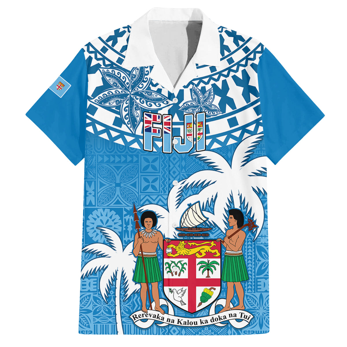 Personalised Fiji Family Matching Short Sleeve Bodycon Dress and Hawaiian Shirt Bula Fijian Tapa Pattern LT01 Dad's Shirt - Short Sleeve Blue - Polynesian Pride