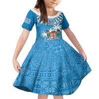Personalised Fiji Kid Short Sleeve Dress Bula Fijian Tapa Pattern LT01 KID Blue - Polynesian Pride