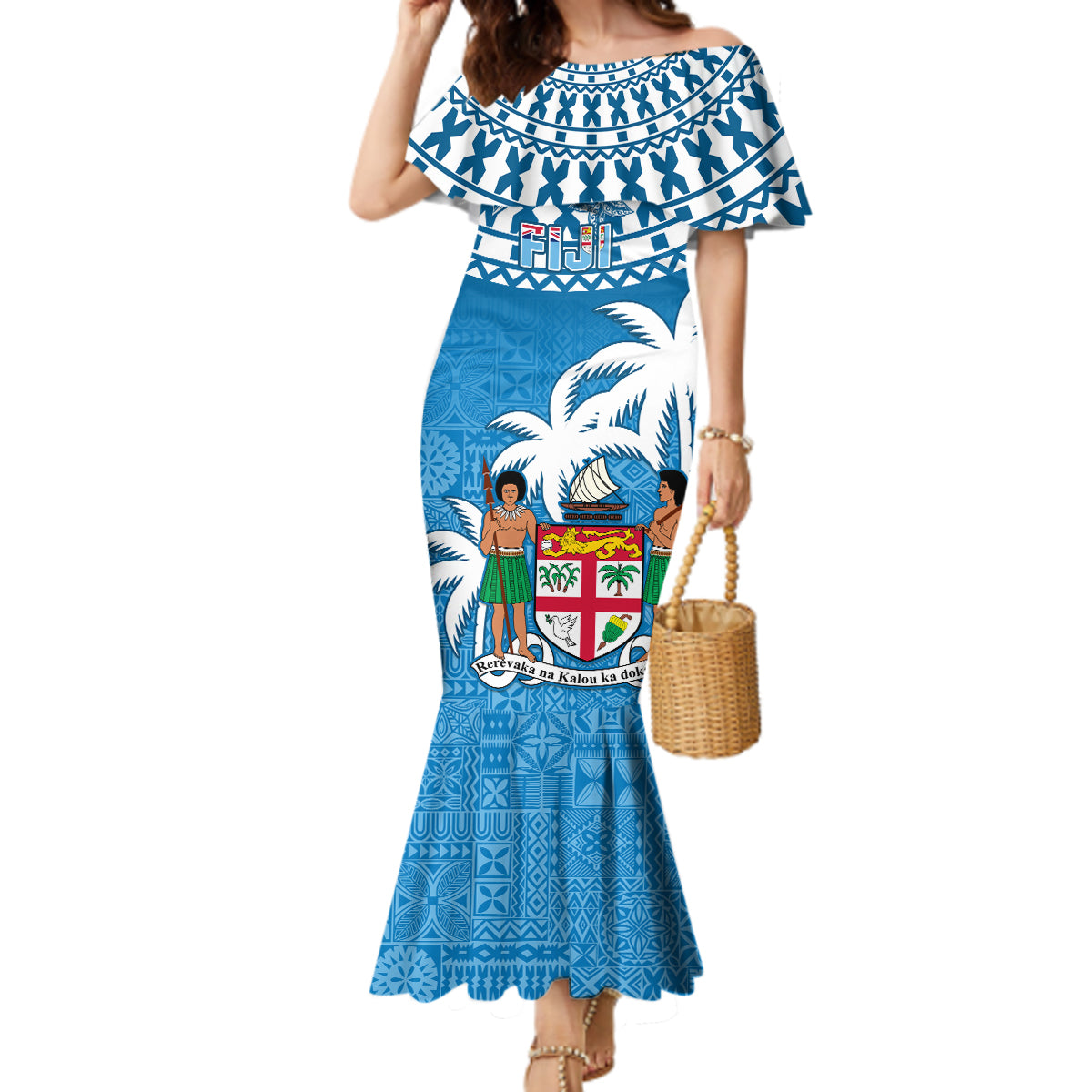 Personalised Fiji Mermaid Dress Bula Fijian Tapa Pattern LT01 Women Blue - Polynesian Pride