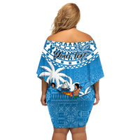 Personalised Fiji Off Shoulder Short Dress Bula Fijian Tapa Pattern LT01 - Polynesian Pride