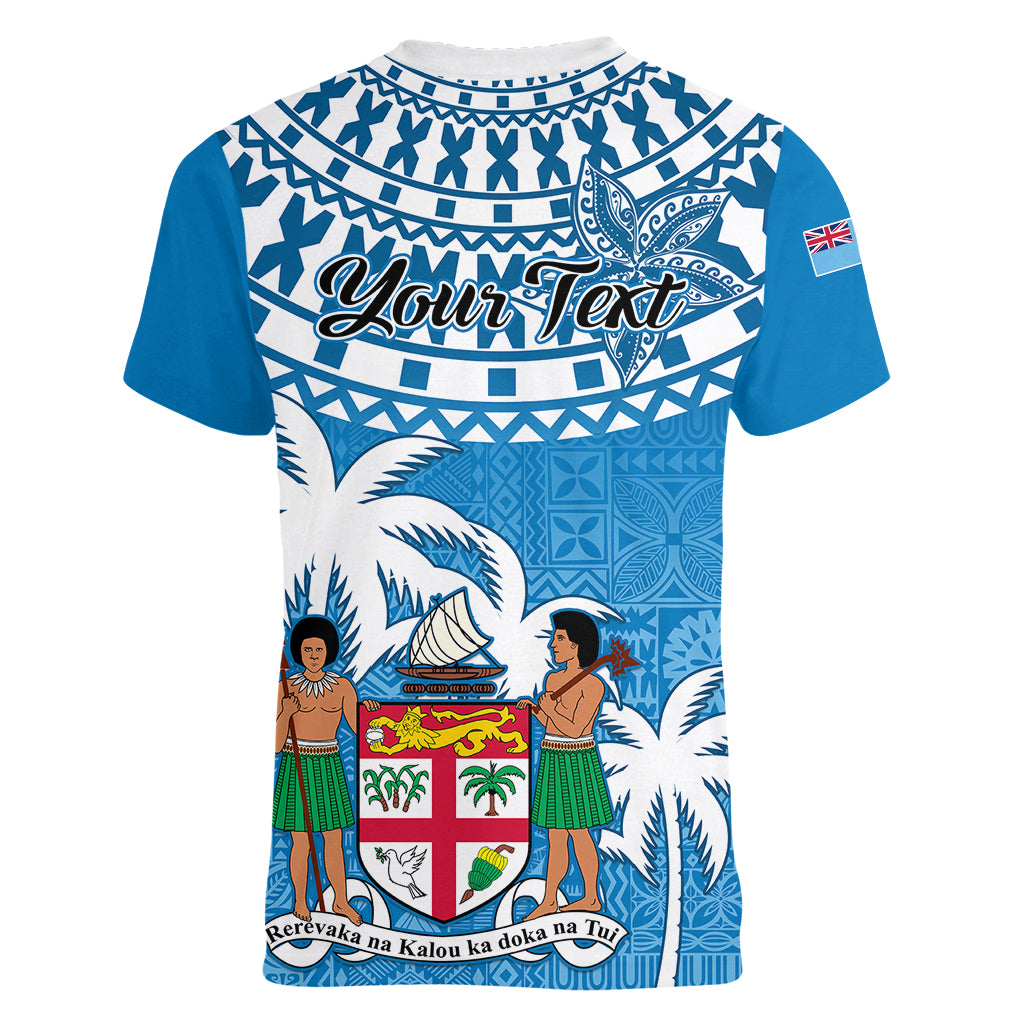 Personalised Fiji Women V Neck T Shirt Bula Fijian Tapa Pattern LT01 - Polynesian Pride