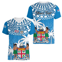 Personalised Fiji Women V Neck T Shirt Bula Fijian Tapa Pattern LT01 - Polynesian Pride