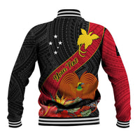 Personalised Papua New Guinea Baseball Jacket Bird Of Paradise With Tropical Flower LT01 - Polynesian Pride