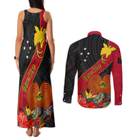 Personalised Papua New Guinea Couples Matching Tank Maxi Dress and Long Sleeve Button Shirts Bird Of Paradise With Tropical Flower LT01 - Polynesian Pride