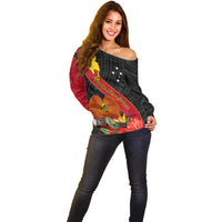 Personalised Papua New Guinea Off Shoulder Sweater Bird Of Paradise With Tropical Flower LT01 - Polynesian Pride