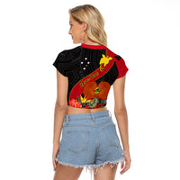 Personalised Papua New Guinea Raglan Cropped T Shirt Bird Of Paradise With Tropical Flower LT01 - Polynesian Pride